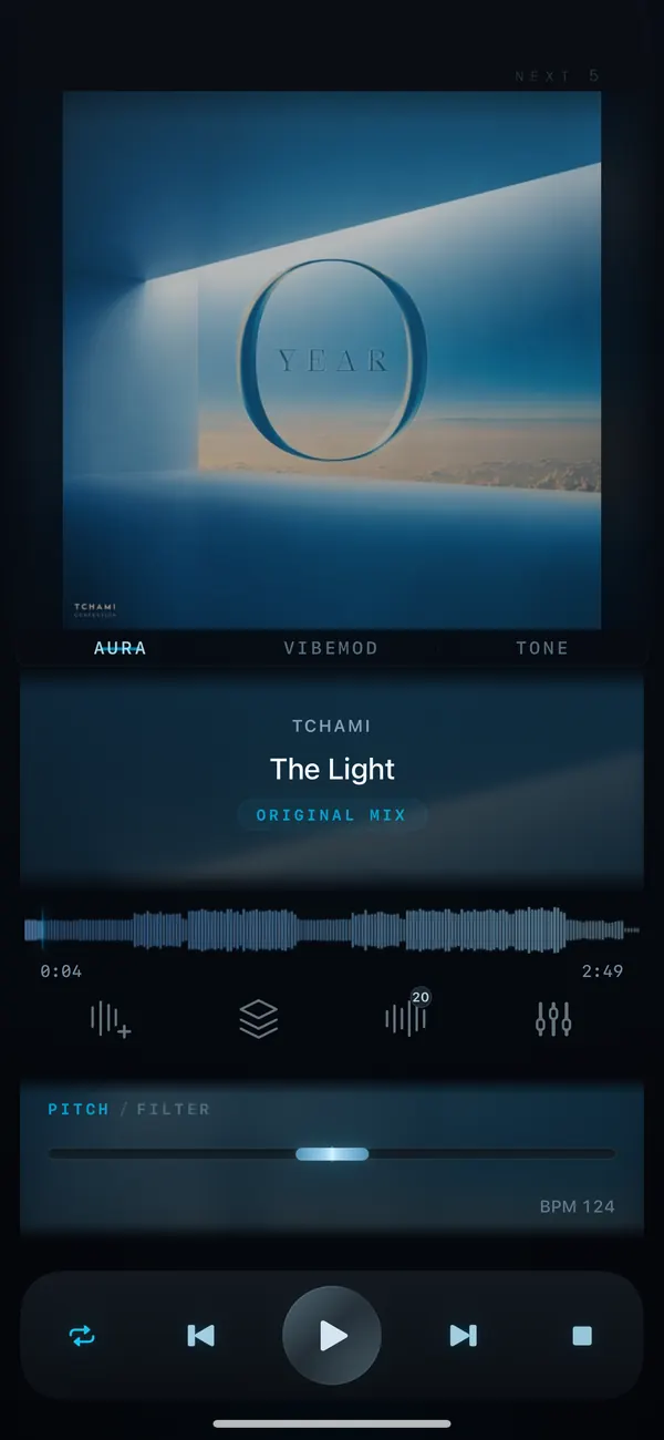 VibeDeck Player playing a lossless track on iPhone