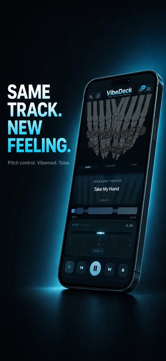 Changing the key of a song with VibeDeck Player pitch control on iPhone