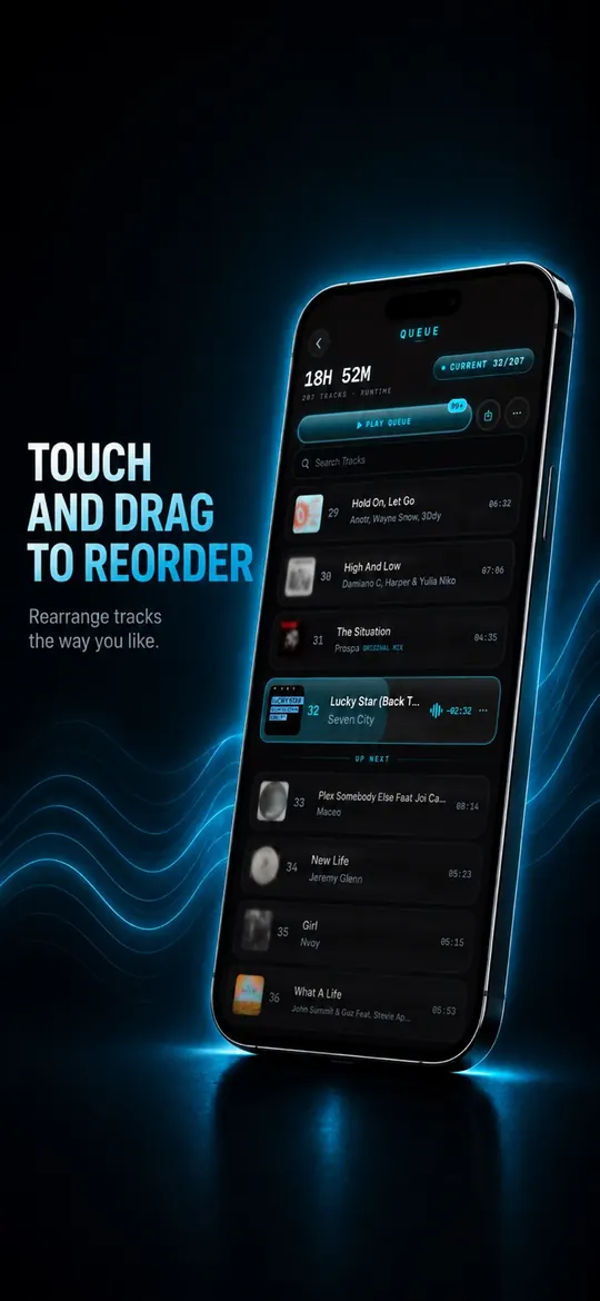 VibeDeck Player offline music player queue on iPhone