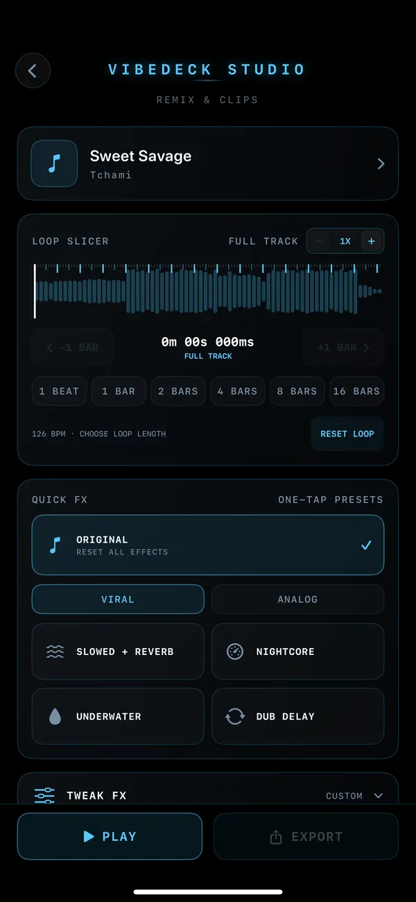 VibeDeck Studio loop slicer and quick FX presets on iPhone