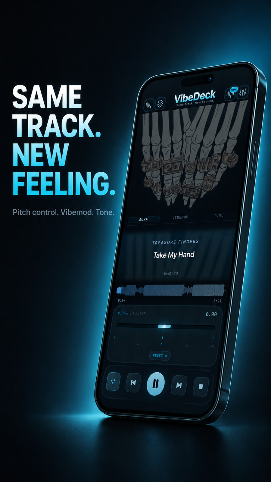 VibeDeck offline music player for iPhone with pitch control and equalizer