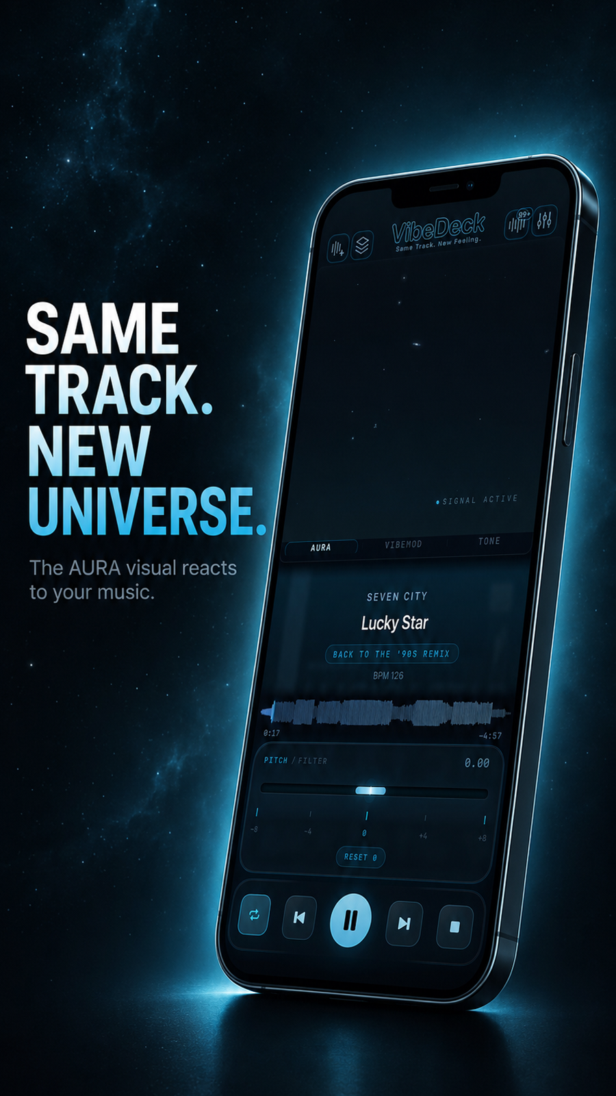 VibeDeck AURA waveform visualizer for offline music playback