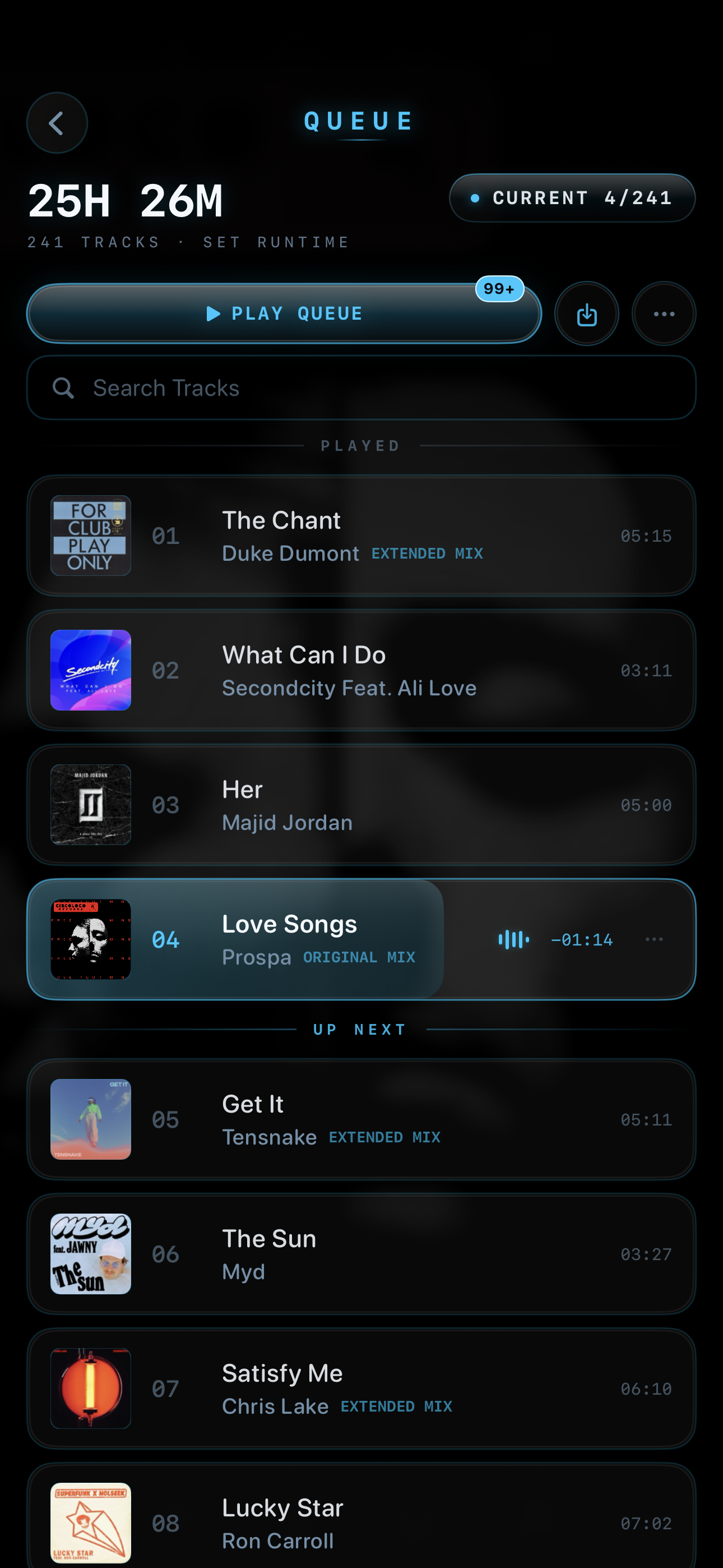 VibeDeck queue screen